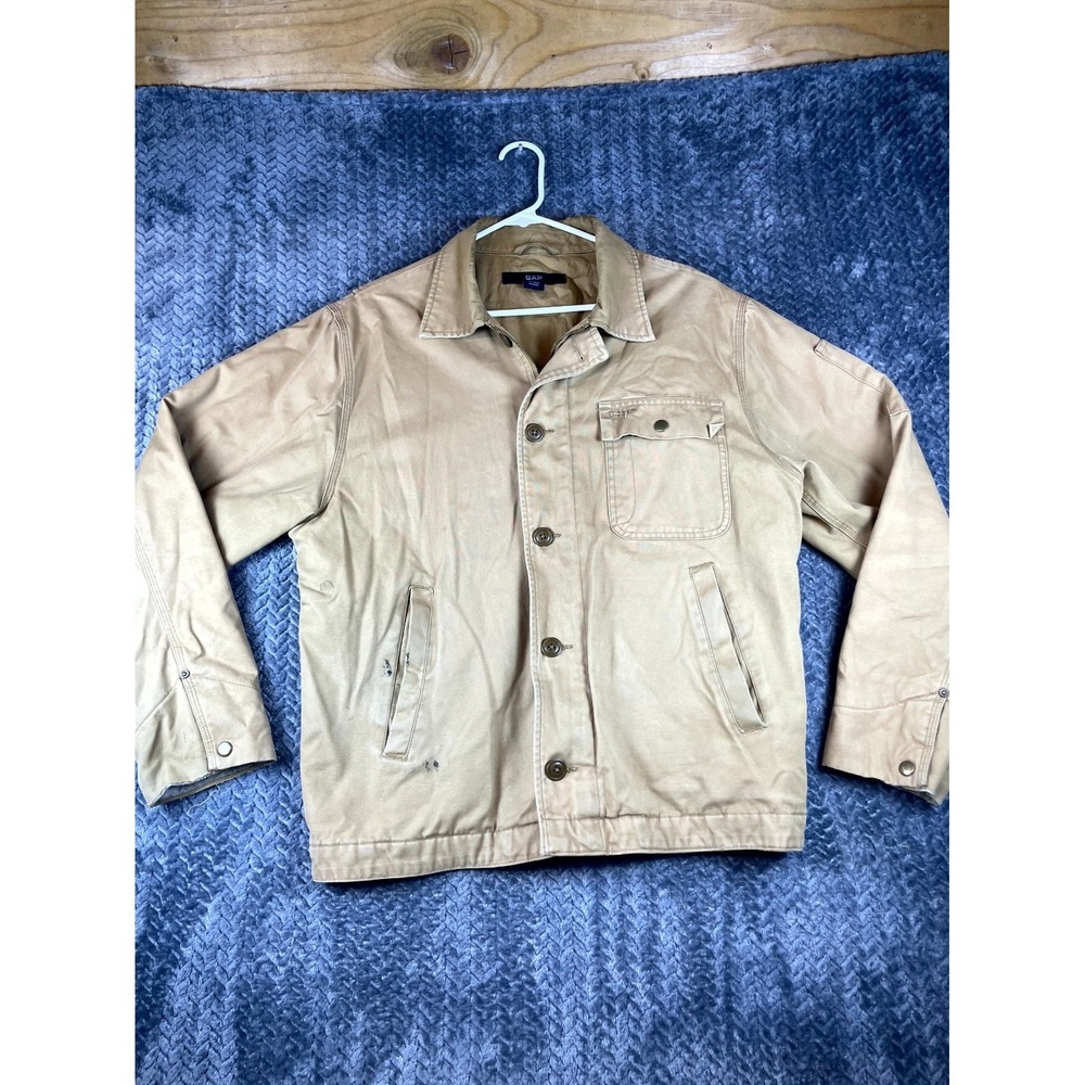 Vintage GAP A-2 Type Duck Jacket Mens M Brown Y2K Casual Workwear Button Front